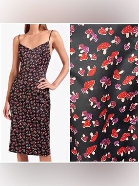 Staud Chelsea Midi Dress Black Red Mushroom V-neck Spaghetti Straps